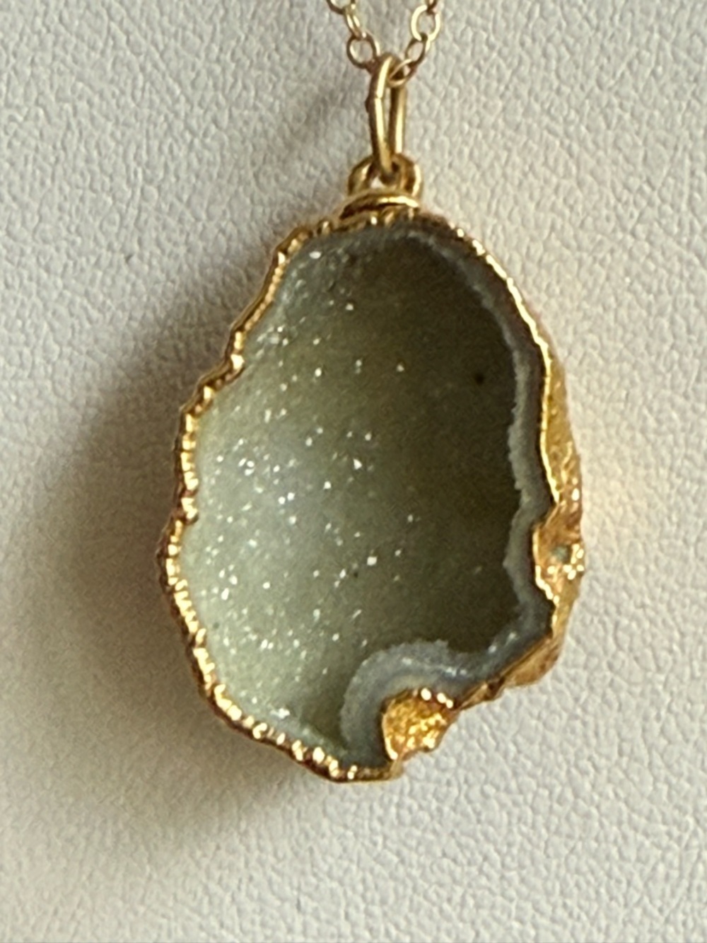 Estate Gold-Trim Green Druzy Geode Pendant
